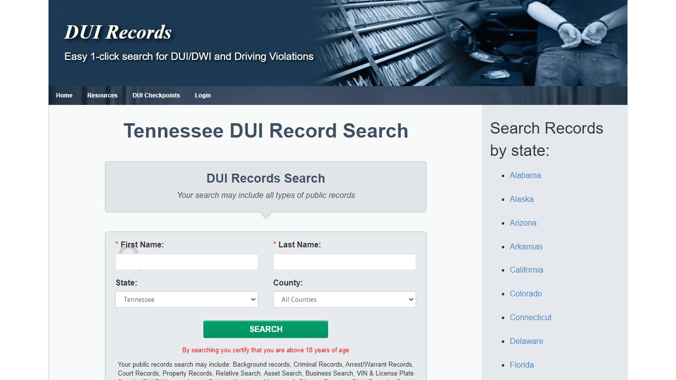 Tennessee TN | DUI Records Search